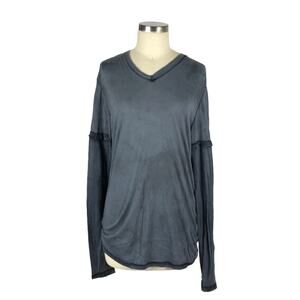 DIVISION E Top Gray Tie Dye Abstract Long Sleeve V-Neck Size Medium NWT